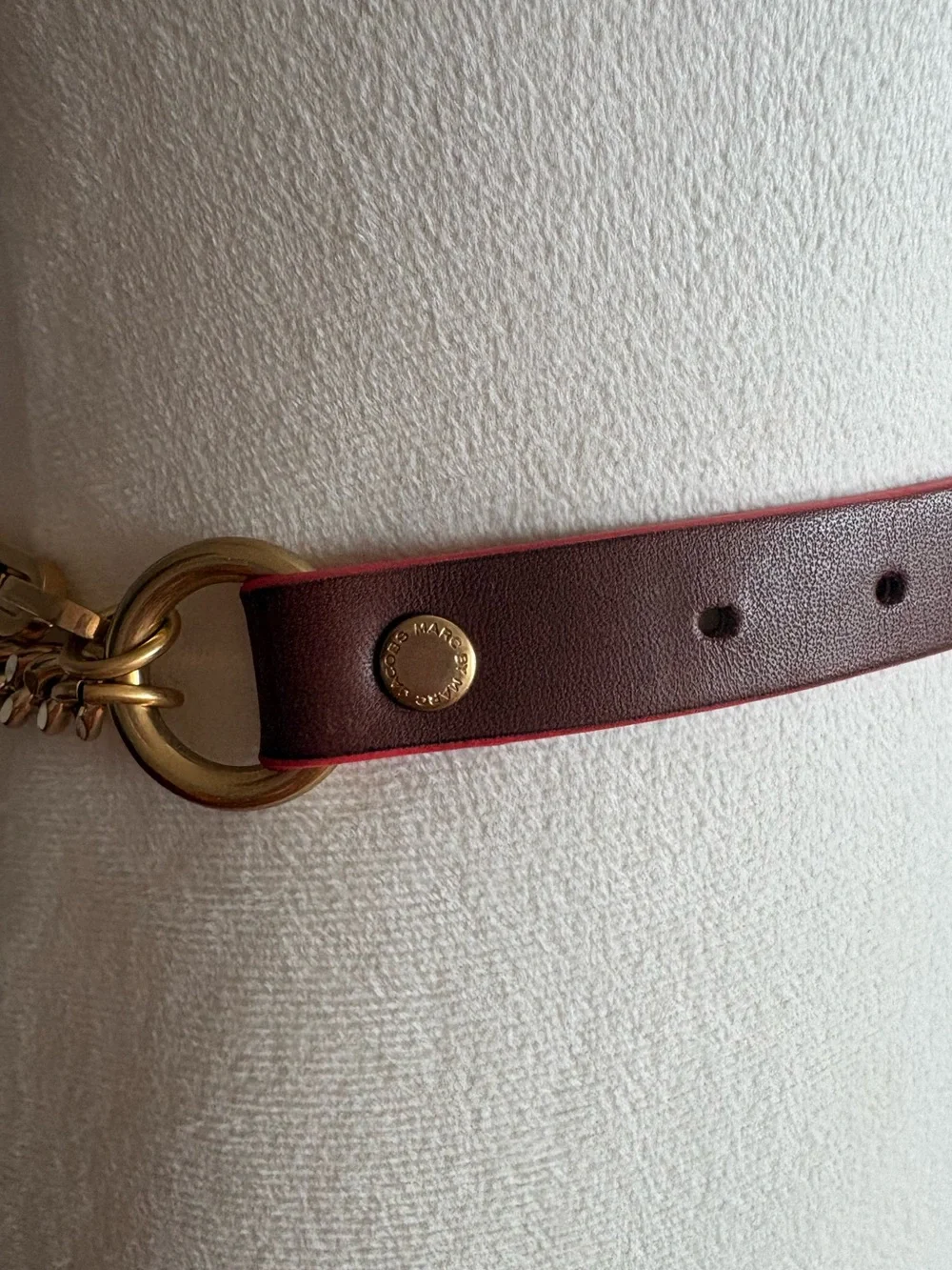 Marc by Marc Jacobs Brown Orange Leather Chain Belt Gold Tone Rare